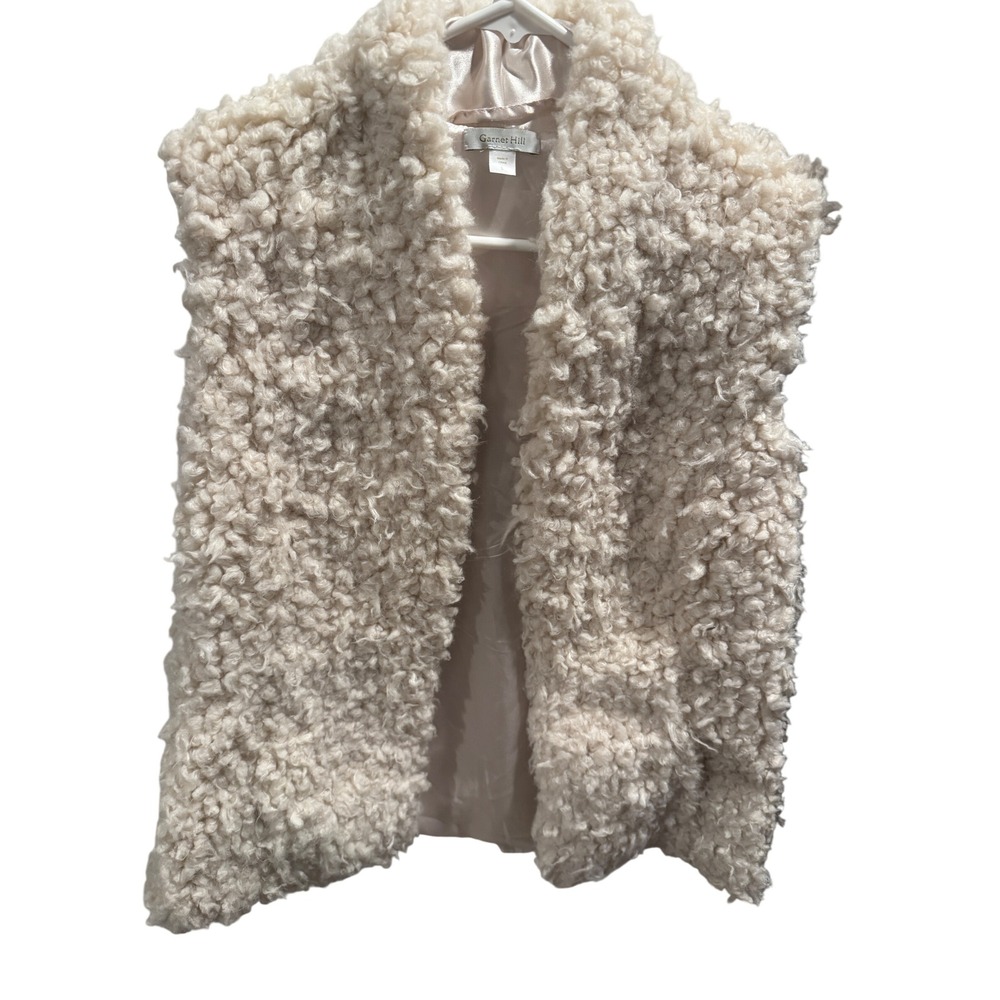 Garnet Hill Womens Cream Faux Fur Teddy Vest Curly Shearling Open Front Large